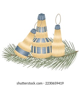 Christmas tree toys, vector detailed tree toys. Fancy, golden, elegant decorations.