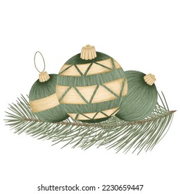 Christmas tree toys, vector detailed tree toys. Fancy, golden, elegant decorations.