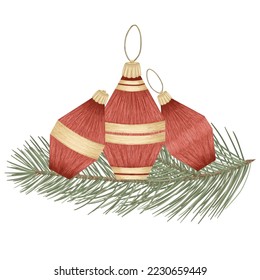 Christmas tree toys, vector detailed tree toys. Fancy, golden, elegant decorations.