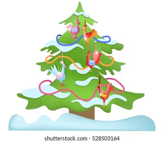 Christmas tree with toys-cocks.