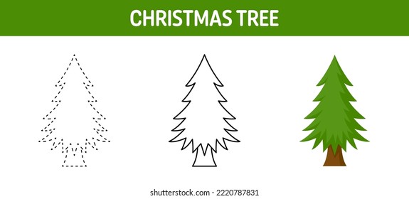 Christmas Tree tracing and coloring worksheet for kids