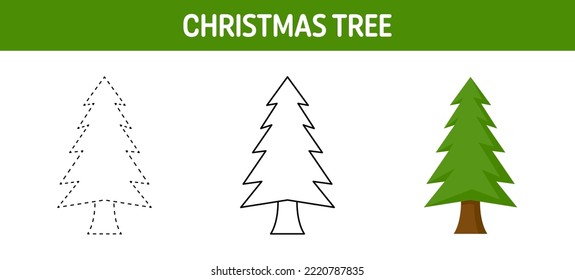 Christmas Tree tracing and coloring worksheet for kids