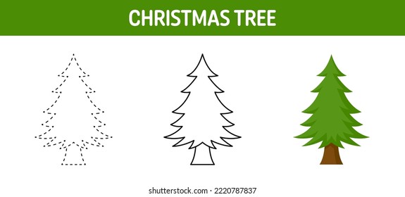 Christmas Tree tracing and coloring worksheet for kids