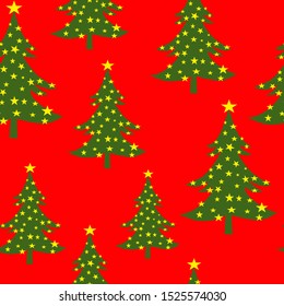 Christmas Tree Traditional Seamless Pattern, Christmas Surface Pattern, Christmas Vector Repeat Pattern for Home Decor, Textile Design, Fabric Printing, Stationary, Packaging, Wrappingpaper Background