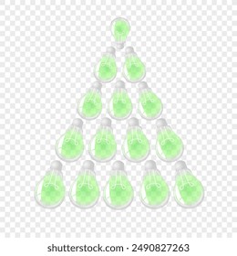 Christmas tree. Transparent lights bulbs. For cards, banners, posters, web design. Electric lamps. Idea.Template creativity idea business innovation. Vector illustration.