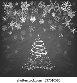 Christmas Tree. Trendy Design Template on blackboard. Vector illustration.