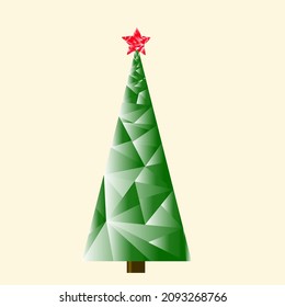 christmas tree from triangles gradient and red star from triangles gradient  on yellow background