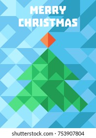 Christmas tree from triangles, postcard to new year, geometric background