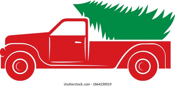 Christmas tree and truck vector icon