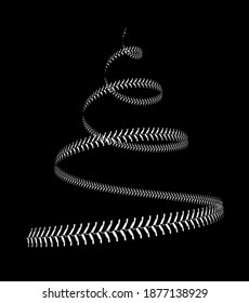 Christmas tree twisted in the form of lacing from a baseball. Vector 3d illustration on a black background