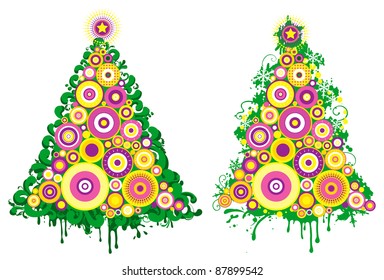 Christmas tree . Two abstract christmas trees at grunge style for christmas card.