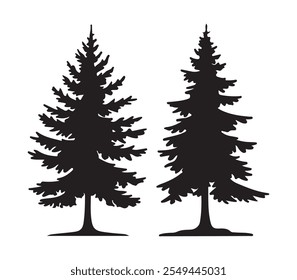 Christmas tree two silhouettes vector black art illustration