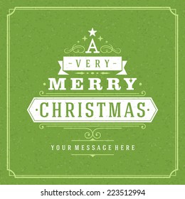 Christmas tree typography from text and ornament decoration. Merry Christmas holidays wish greeting card design and vintage background. Happy new year message. Vector illustration Eps 10.