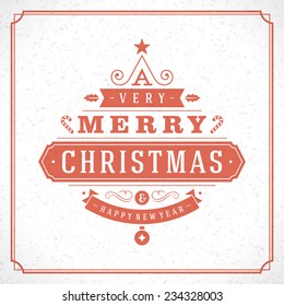 Christmas tree typography from text and ornament decoration. Merry Christmas holidays wish greeting card design and vintage background. Happy new year message. Vector illustration