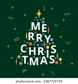 Tipografía del árbol de Navidad. Ilustración vectorial de saludos estacionales. Vacaciones de invierno. Feliz Año Nuevo.