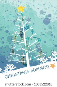 Christmas tree under the sea vector.