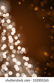 Christmas Tree Unfocused Blurred Lights on the Vertical Brown Background with an Empty Space for a Text Message