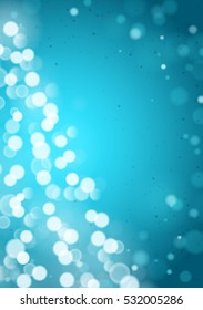 Christmas Tree Unfocused Blurred Lights on the Vertical Turquoise Background with an Empty Space for a Text Message