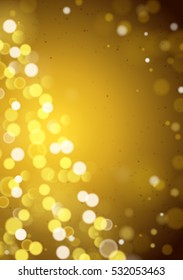 Christmas Tree Unfocused Blurred Lights on the Vertical Gold Background with an Empty Space for a Text Message