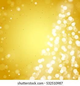Árbol de Navidad: Luces borrosas no enfocadas sobre el fondo amarillo claro con un espacio vacío para un mensaje de texto