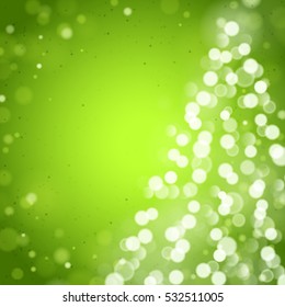 Christmas Tree Unfocused Blurred Lights on the Green Background with an Empty Space for a Text Message