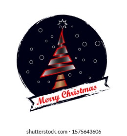 christmas tree use line style in the night circle with lettering marry christmas