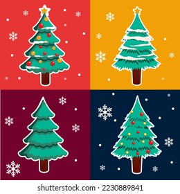 Christmas Tree With Various Item for Element Decor and Design Vector Illustration