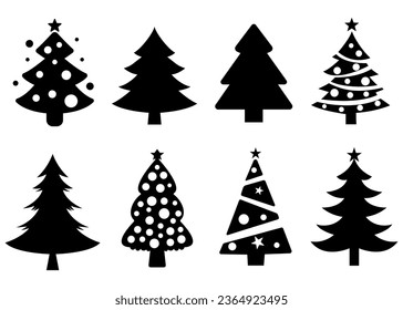 Christmas Tree various set. trees silhouette. hand drawn vector art illustration 