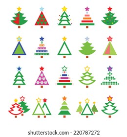 Christmas tree - various types vector icons set 