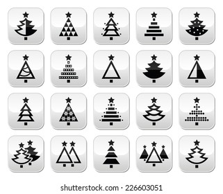 Christmas tree - various types vector buttons set 