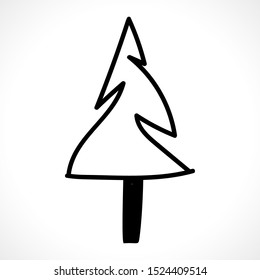 Christmas tree. Vector art line design. Doodle. Vintage cartoon set. Modern design. Merry Christmas. Winter season illustration. Vector icon gift. Modern postcard design element.EPS10