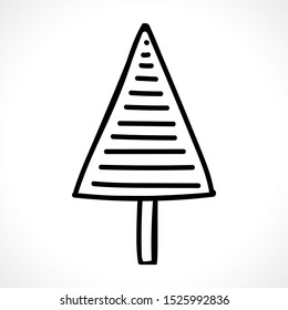 Christmas tree. Vector art line design. Doodle. Vintage cartoon set. Modern design. Merry Christmas. Winter season illustration. Vector icon gift. Modern postcard design element.EPS10