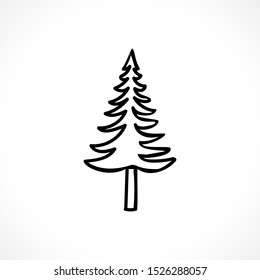Christmas tree. Vector art line design. Doodle. Vintage cartoon set. Modern design. Merry Christmas. Winter season illustration. Vector icon gift. Modern postcard design element.EPS10