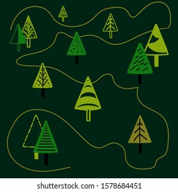 Christmas tree. Vector art line design. Doodle. Vintage cartoon set. Modern design. Merry Christmas. Winter season illustration. Vector icon gift. Modern postcard design element.EPS10