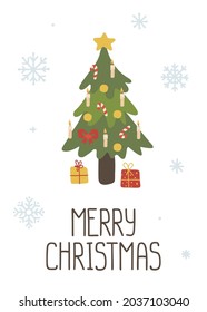 Christmas tree vector art. Print for for wall art, apparel, card, textile, fabric, stationery.