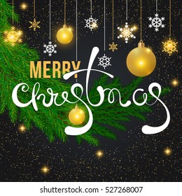 Christmas tree vector background with lights and decorations for greeting card or party template