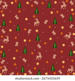 Christmas tree vector background. Seamless drawn tree pattern. Decorative holiday background.