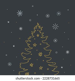 Weihnachtsbaumvektorkarte. Cute Winter Feiertage Illustration mit dekoriertem Tannenbaum