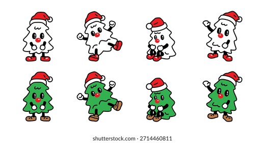 Árbol de Navidad de dibujos animados icono de personaje mascota Santa Claus