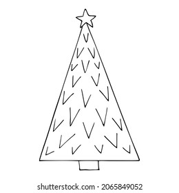Christmas tree vector clipart. Hand-drawn cute doodle spruce, Christmas illustration