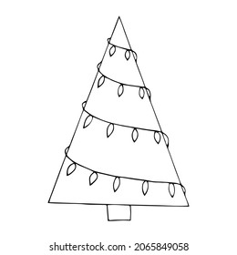 Clipart vectorial de árbol de Navidad. Aceite lindo doodle dibujado a mano, ilustración navideña