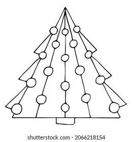 Christmas tree vector clipart. Hand-drawn cute doodle spruce, Christmas illustration