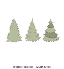 Juego de imágenes prediseñadas para vectores de árbol de Navidad aislado en blanco. Colección de ilustraciones de picado esbozada. Elementos de diseño de árbol de arco.