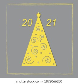 Christmas tree  vector color 2021 Illuminating, Ultimate Gray. Bright yellow and monochrome. Symbol of Happy New Year, Merry Christmas holiday celebration. Vector illustration on isolated  background.