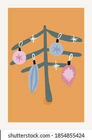 Christmas Tree Vector composition. Boho wall decor. Mid century modern minimalist art print. Organic natural shape.