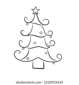 Christmas Tree Vector. December Illustration. Winter Drawing. End of the Year Decoration.