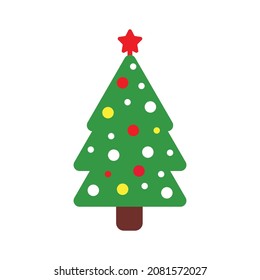 Christmas Tree Vector With Decorations. New Year Tree With Ornaments.