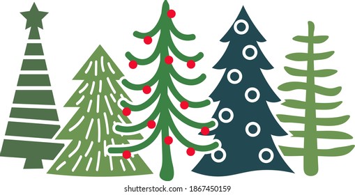 Christmas tree vector design. Holidays decor. Winter forest  illustration. Transparent background.