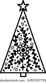 Diseño de Vector de árbol de Navidad - ornamento de árbol de Navidad - árbol decorado 