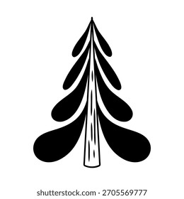 Dibujo del Vector del árbol de navidad, ilustración dibujada a mano del árbol de pino. Navidades y símbolo del Año Nuevo. Icono de silueta único para diseños y decoraciones festivas de invierno.